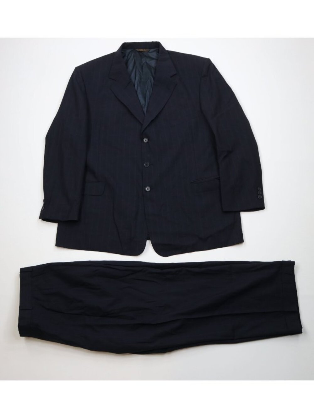 Vtg 90s Streetwear Mens 46R 2 Piece Wool Striped Suit Blue Wide Leg 40x27 USA